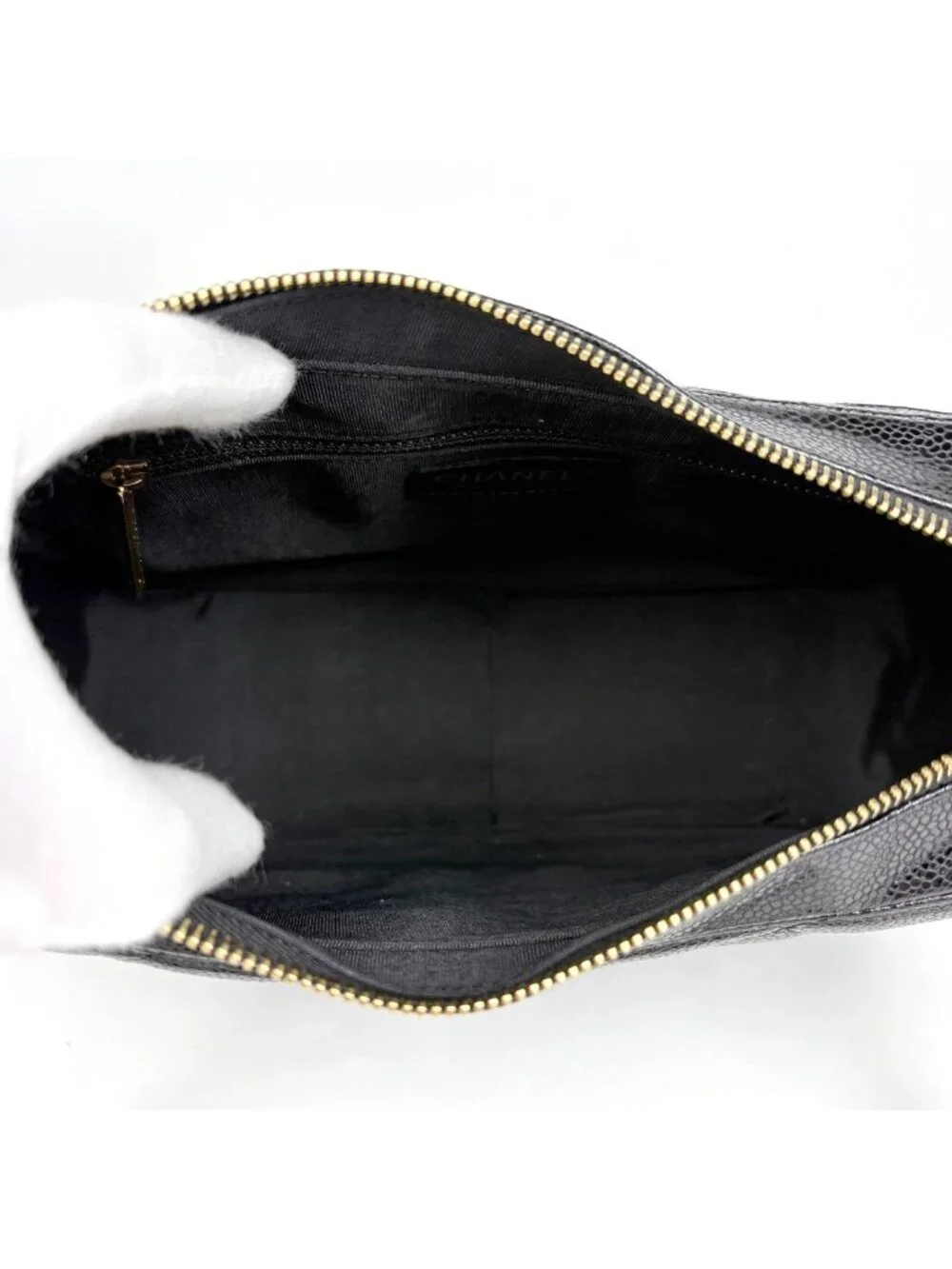 Chanel Shoulder Bag CC Logo Quilted Caviar Leather Black